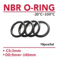 10 pz Nero O Ring Guarnizione CS 3mm OD 9mm ~ 140mm NBR Automobile Gomma Nitrilica Rotonda O Tipo