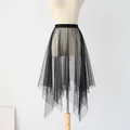 Nero Bianco Lungo Tulle Gonna di Maglia di Pizzo Donne Sottoveste Sottogonna Estate Coreano Irregolare Cover Up Gonna Tutu Gonna Per La Ragazza