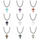 Collana con ciondolo croce in pietra naturale Donna Uomo Cavo in pelle nera da 18 pollici Girocollo