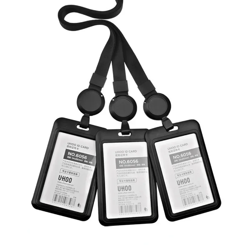Custodia nera per carta da lavoro identificativa con porta badge retrattile Cordino ID Nome Porta badge Etichetta toracica Custodia per carta da lavoro