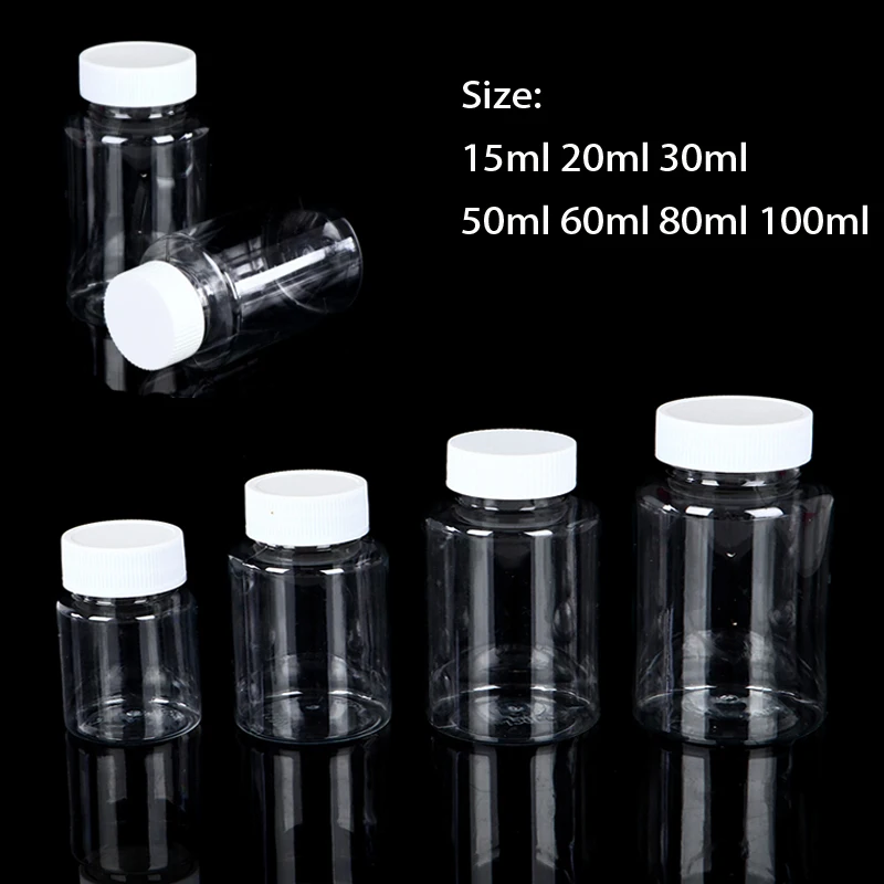 5-30 pezzi Bottiglie riutilizzabili 15 ml 20 ml 30 ml 50 ml 60 ml 80 ml 100 ml Bottiglie vuote trasparenti in plastica PET Contenitore con tappo a vite