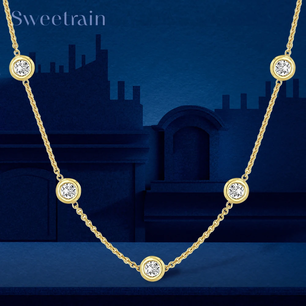 Collana con moissanite a bolle di 5 pietre da 5 mm, certificata originale placcata in oro 18 carati, catena girocollo in argento 925 con diamanti per gioielli da donna GRA