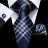 Cravatta da sposa in seta Hi-Tie per uomo Set di gemelli plaid bianco blu blu cravatta stilista per