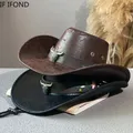 Testa di mucca alla moda Decora cappello da cowboy occidentale Cappelli da jazz da gentiluomo vintage in ecopelle per uomo Cappello da cowgirl Panama