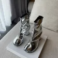 2024 New Silver Tabi Boots Split Toe Chunky tacco alto stivali da donna in pelle Zapatos Mujer moda