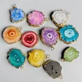 2 pz Pietra Naturale Agate Colorate Druzy Ciondolo Quarzo Irregolare Doppio Foro Connettore di Fascino Creazione di Gioielli Braccialetti Collane