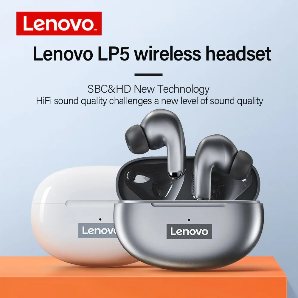 100% originale Lenovo LP5 Auricolari Bluetooth senza fili HiFi Musica Auricolare con microfono Cuffie Sport Auricolare impermeabile 2021Nuovo
