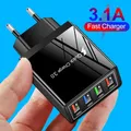 QC 3.0 caricabatterie rapido 5V 3A caricabatterie USB ricarica rapida carica 4 porte adattatore di ricarica per telefono leggero a LED accessori per spina ue