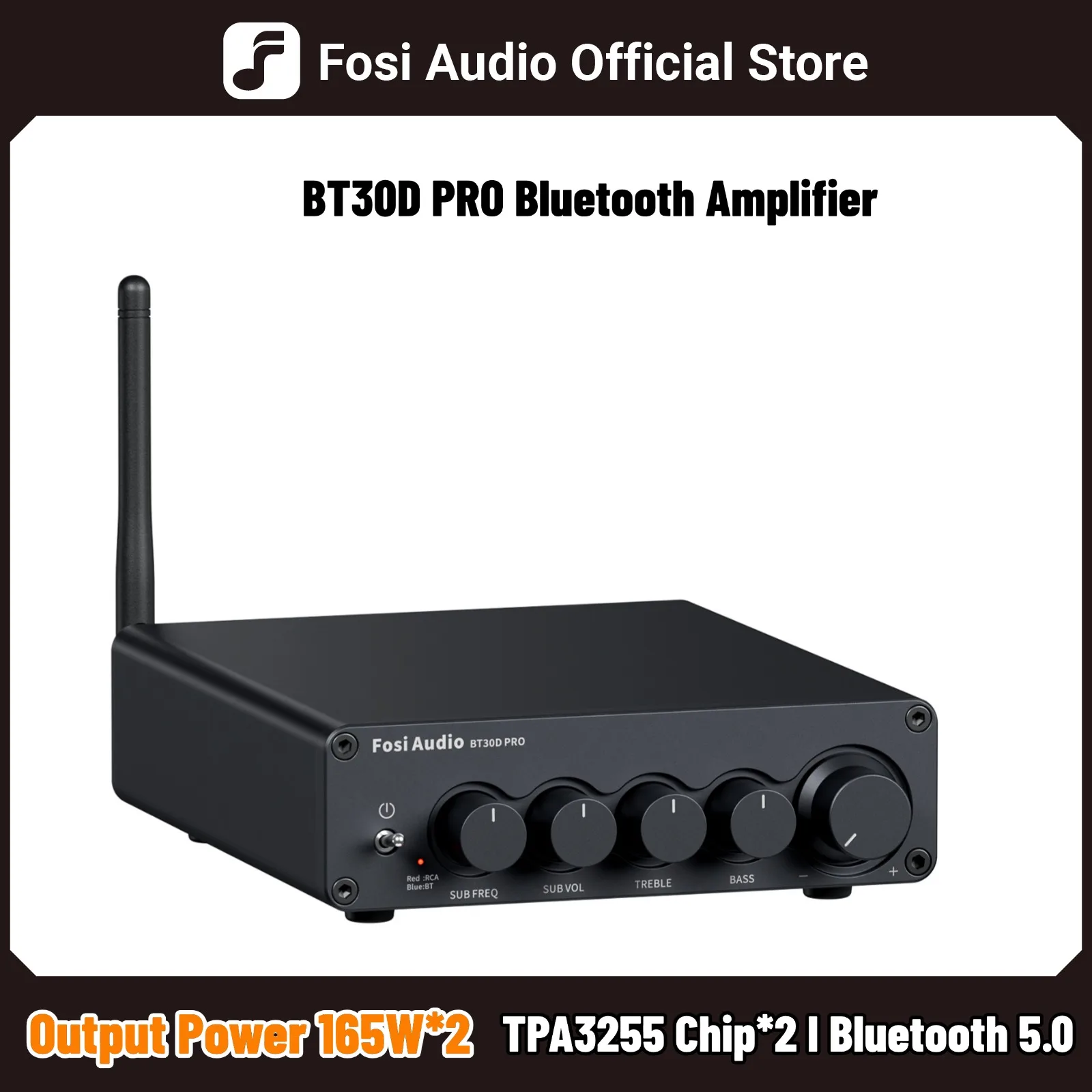 Fosi Audio Amplificatore di potenza audio Bluetooth BT30D PRO Ricevitore audio amplificatore a 2.1 canali per altoparlante subwoofer 165Wx2 + 350W