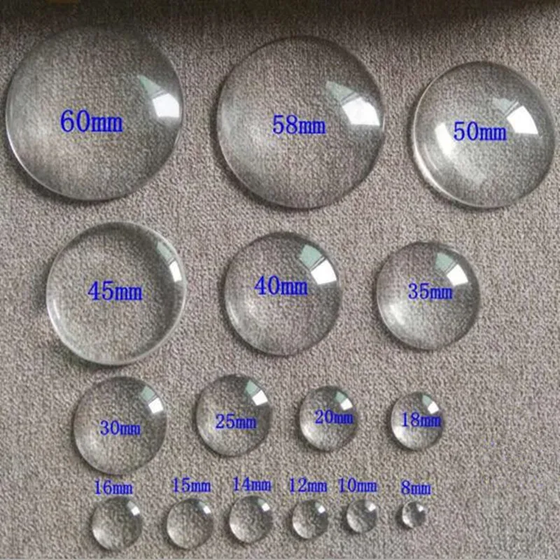 1 confezioni 6 8 10 12 16 20 25 60mm cabochon in vetro trasparente rotondo con retro piatto lente d'ingrandimento trasparente cabochon per creazione di gioielli fai da te