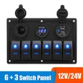 24V 12V 6 pulsanti Pannello interruttori con voltmetro digitale Tester Caricabatterie USB 3.0 Luce Toggle Adattatore di alimentazione per auto Marine Boat Roulotte