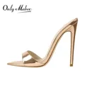 Onlymaker donna Peep Toe muli oro Slip On sandali alti sottili sandali classici da donna di grandi