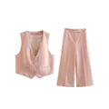 Willshena Set da due pezzi moda donna canotte rosa e pantaloni a gamba dritta abito da donna Chic