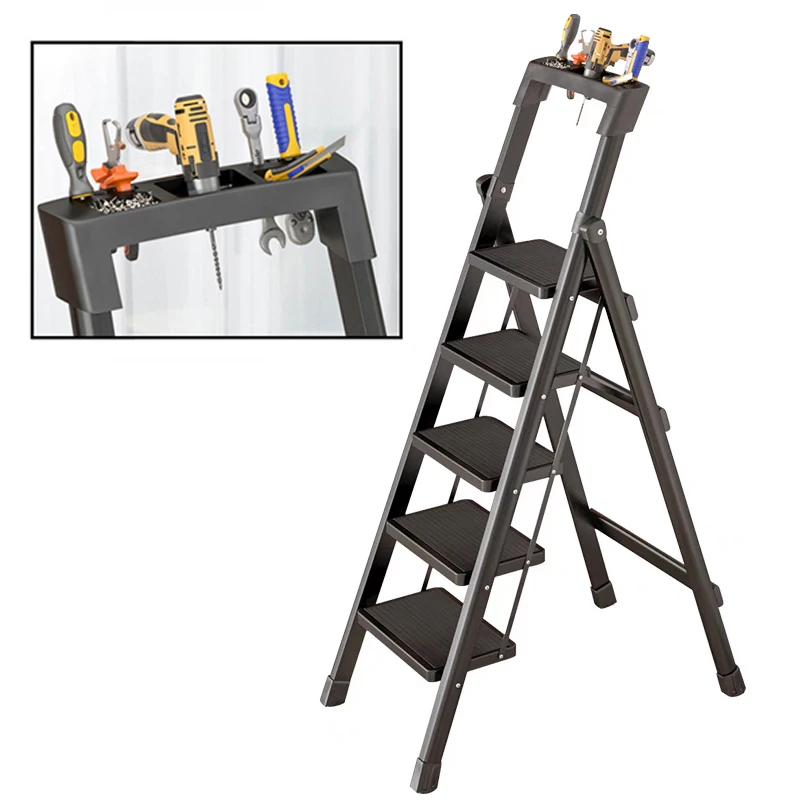 Sgabello Scaletta Pieghevole in Acciaio al Carbonio, Sedia-Scaletta Portatile, Scaletta Domestica Pieghevole, Sgabello Scaletta da Cucina per Casa