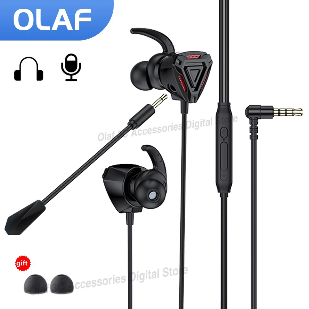 OLAF Cuffie cablate da 3,5 mm Cuffie da gioco Auricolari stereo per bassi Gamer Auricolari con cancellazione del rumore con doppio microfono In-ear Vivavoce