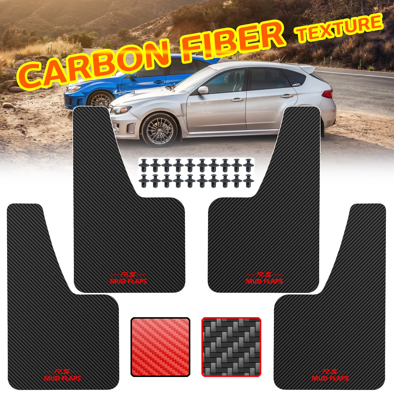 Auto universale nero ROSSO effetto fibra di carbonio paraspruzzi paraspruzzi parafanghi modellati parafango copertura anteriore posteriore accessori per lo styling