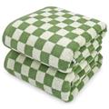 Jacquotha Bath Towels Set of 2 - Luxury Shower Towels Large 55” x 27.5”, Cotton Bathroom Towel Green Checkered, Absorbent Quick Dry Body Towels 520GSM