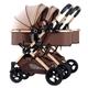 YCKEGEW Double Baby Stroller for Infant and Toddler Reversible Bassinet Twins Pram,Detachable Pushchair Side-by-side Multi-Position Reclining Seats,Folding Prams Trolley (Color : Brown)