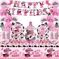 Party Supplies for Western Cowboy Jazz Hat Wind Theme Birthday Party Decoration Set Pull Flag Cake Insert Sign Balloon Tablecloth Dinner Plates Cups Straws Paper Towels for 20 Guests