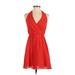Bebe Cocktail Dress - A-Line Plunge Sleeveless: Orange Print Dresses - Women's Size X-Small