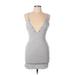 Fashion Nova Casual Dress - Bodycon V Neck Sleeveless: Gray Marled Dresses - Women's Size Large