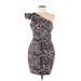 Parker Cocktail Dress - Sheath One Shoulder Short sleeves: Brown Leopard Print Dresses - Women's Size 6