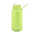 frank green Reusable Water Bottle with Straw Lid, Ceramic Insulated Water Bottles with Triple Wall Vacuum, flasks for hot and Cold Drinks, Leak-Resistant Drinks Bottle - Pistachio Green, 34oz/1 Litre