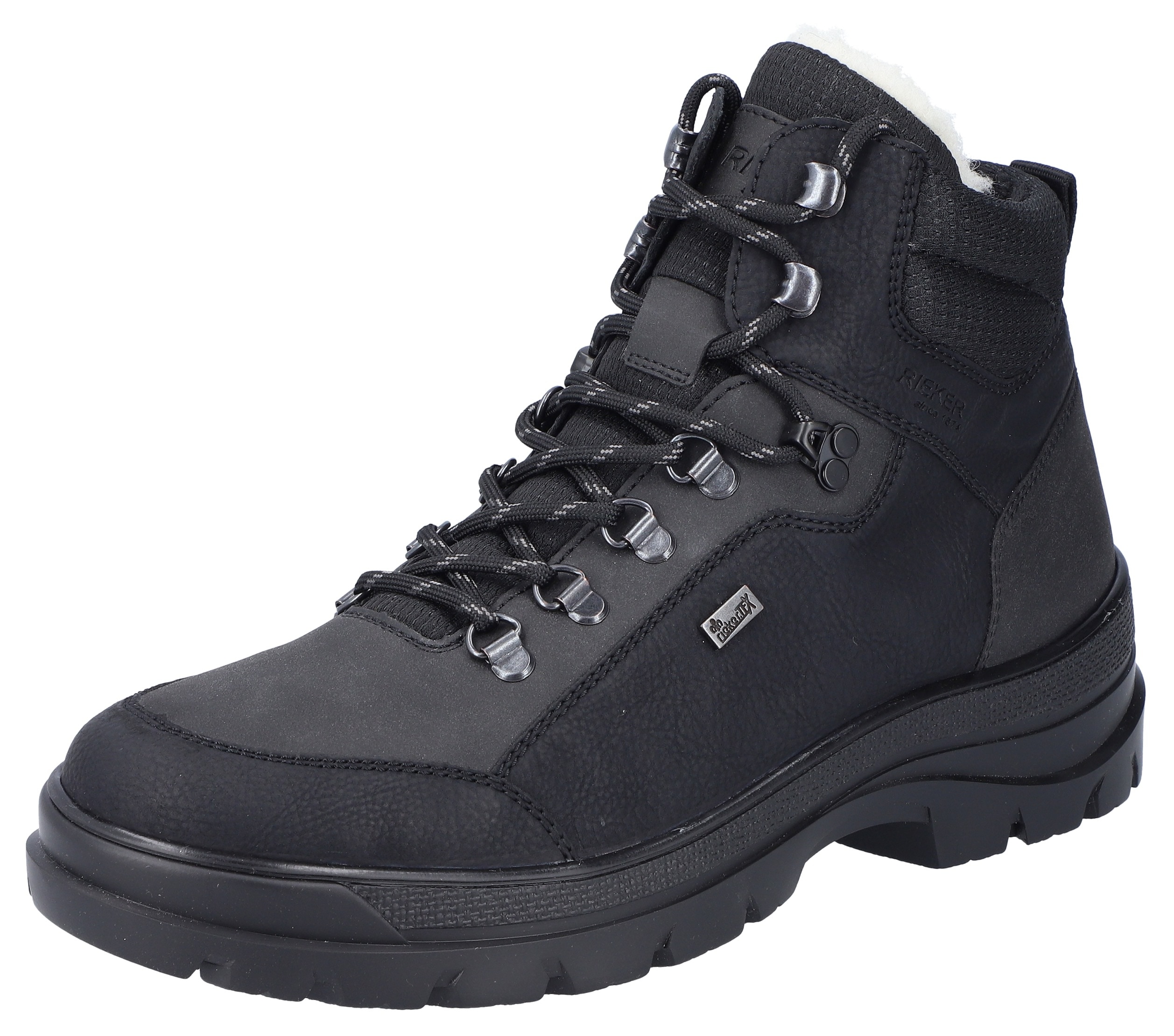 Winterboots RIEKER "Flip Grip", Herren, Gr. 45, schwarz, Lederimitat, Textil, Schuhe Winterboots, Outdoorboots mit umklappbaren Spikes an der Laufsohle, TEX-Membran