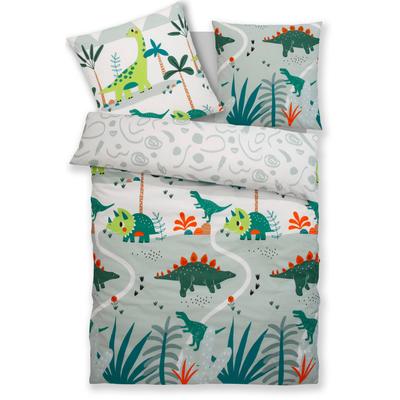 Kinderbettwäsche LÜTTENHÜTT "CUDDLEE", grün (dinosaurier), B/L: 135cm x 200cm, , Renforcé, B/L: 80cm x 80cm, Renforcu00e9, Obermaterial: 100% Baumwolle, Bettwäsche, in vielen Designs: Dino,Einhorn,Weltraum,Baustelle,Herz,Trecker,Safari
