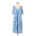 MSK Casual Dress - Shift V Neck Short sleeves: Blue Dresses - Women's Size Medium