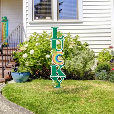 Glitzhome 42"H St. Patrick's Metal Lucky Leprechaun Hat Shamrocks Yard Stakes