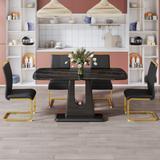 5-Piece Breakfast Nook Dining Set with Rectangular Marble Dining Table and High Back Leather Dining Chairs for Dining Room