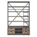 96 Inch Bookcase with Ladder, 4 Drawers, 7 Shelves, Distressed Black Iron