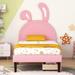 Twin Size Platform Bed w/ Rabbit Headboard, Upholstered Bed w/ Drawers