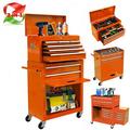 2-IN-1 Rolling Tool Chest Stainless Steel Tool Organizer Box Hidden Set Tool Storage On Wheels W/ 8 Sliding Drawers for Workshop Garage Studio Orange