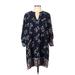 Collective Concepts Casual Dress - Mini V-Neck 3/4 sleeves: Blue Floral Dresses - Women's Size Large