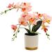 Artificial Phalaenopsis 33cm Artificial Faux Orchid Arrangement with Vase Artificial Potted Flowers Phalaenopsis Orchid in Vase for Home Decoration (Pink)