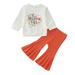 Toddler Kids Girls Outfits Letters Prints Long Sleeves Tops Hoodies Pumpkin Prints Bell Bottom Pants 2pcs Set Outfits 3-4T