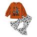 Toddler Kids Girls Outfits Letters Prints Long Sleeves Tops Bat Ptints Pants 2pcs Set Outfits 12-24 Months