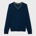 PS Paul Smith Navy Merino Wool-Blend Contrast V-Neck Sweater Blue