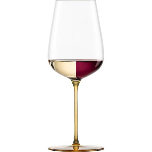 „Weinglas EISCH „“INSPIRE SENSISPLUS, Made in Germany““ Trinkgefäße Gr. Ø 9,1 cm x 23,7 cm, 580 ml, 2 tlg., gelb (amber) Weingläser und Dekanter die Veredelung der Stiele erfolgt in Handarbeit, 2-teilig“