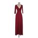 Dessy Collection Casual Dress - Formal V-Neck 3/4 sleeves: Burgundy Solid Dresses - New - Women's Size 2X-Small