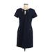 Tommy Hilfiger Casual Dress - Mini Keyhole Short sleeves: Blue Solid Dresses - Women's Size 6