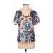 Neiman Marcus for Target Short Sleeve Blouse: Blue Floral Tops - Women's Size X-Small