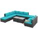 Latitude Run® 11 Piece Patio Rattan Sofa Set w/ Cushions & Coffee Tables Metal in Blue | Wayfair 7407E539A19342A9AF1A3044B93FB80B