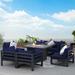 Latitude Run® Gillet 7 Piece Patio Outdoor Aluminum Furniture Set w/ Fire Pit Table 55,000 BTU Metal/Rust - Resistant Metal in Blue | Wayfair