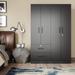 Latitude Run® Apollonios 4 Doors Wardrobe w/ 2 Drawers & Shelves Wood in Black | 71.25 H x 47 W x 19 D in | Wayfair