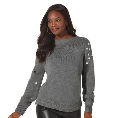 K Jordan Sequin Sweater (Size L) Heather Grey, Acr...
