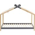 Lit cabane 90x190 en pin massif gris anthracite avec sommier