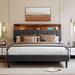 Queen Size Upholstered Platform Bed with Adjustable Storage Headboard & USB Port, Linen Fabric Upholstered Bed